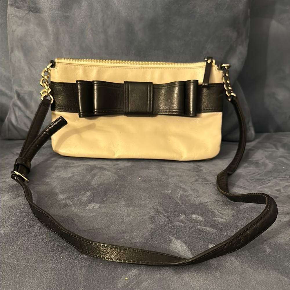 KATE SPADE Villabella Avenue Celina Bow Black Tan Leather Crossbody Bag